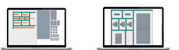 Links: Kabelkanalgerüst & Betriebsmittel | Rechts: SwitchLay Schaltschranklayout